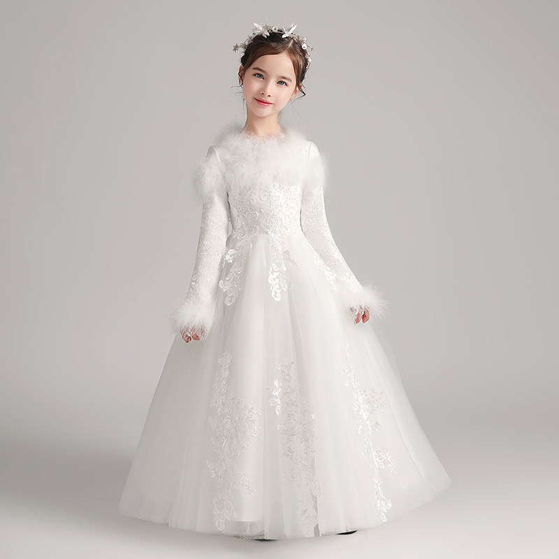 女童加绒加厚礼服冬天公主裙白色女孩花童婚纱儿童钢琴演出服冬季,淘宝优惠券,粉丝福利购,淘宝优惠卷