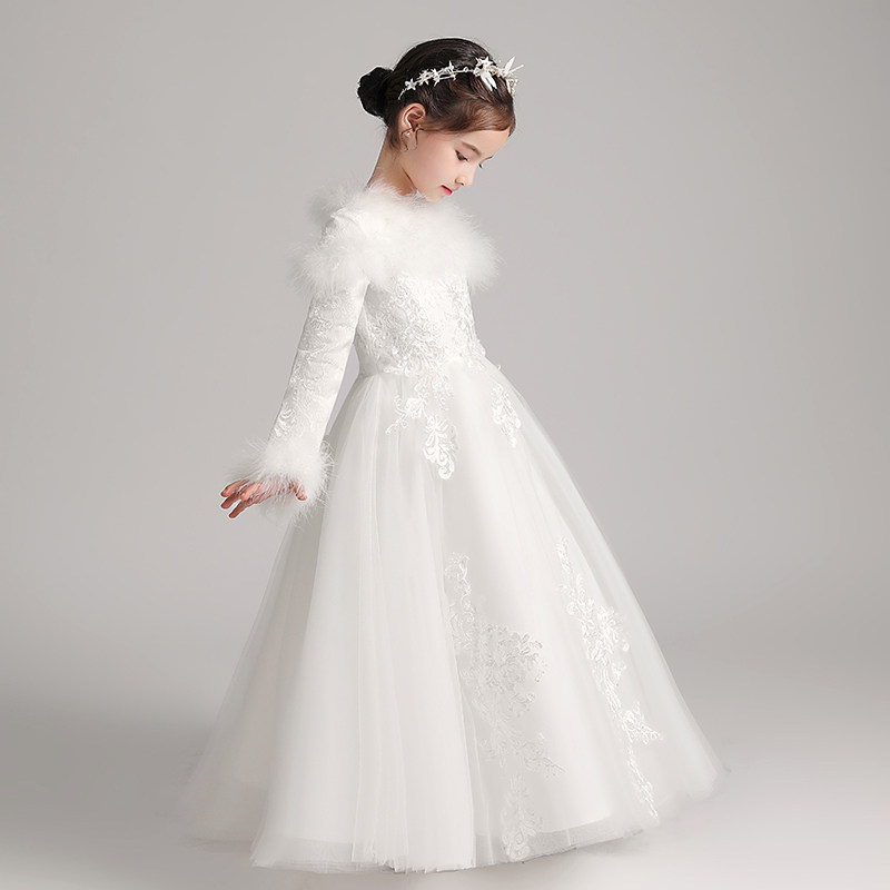 女童加绒加厚礼服冬天公主裙白色女孩花童婚纱儿童钢琴演出服冬季,淘宝优惠券,粉丝福利购,淘宝优惠卷