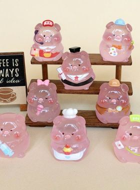 夜光卡通职业猪 萌粒diy饰品挂件钥匙扣公仔桌面摆件盲袋树脂配件