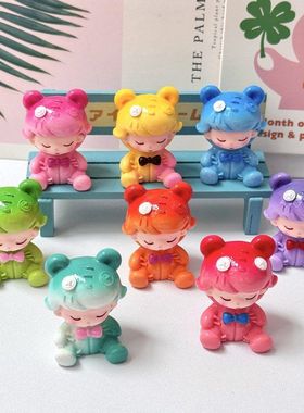 炫彩坐姿小熊迪莫 树脂卡通DIY饰品配件公仔创意立体可爱呆萌摆件