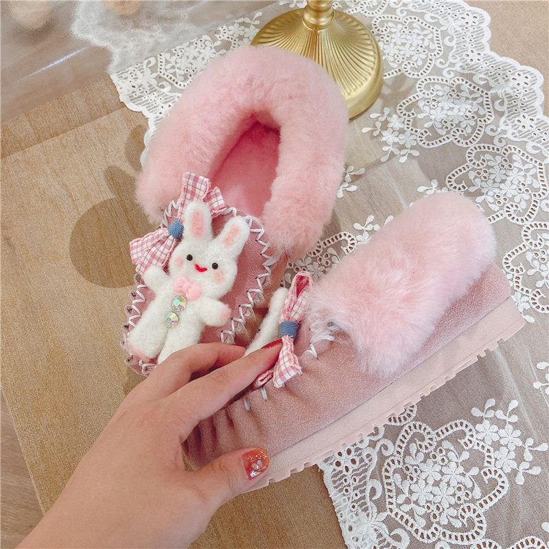 冬季新款甜美牛皮短靴梦幻小熊可爱洛丽塔少女加绒加厚雪地靴棉鞋,淘宝优惠券,粉丝福利购,淘宝优惠卷