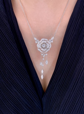 香港精工金色山茶花项链彗星流苏