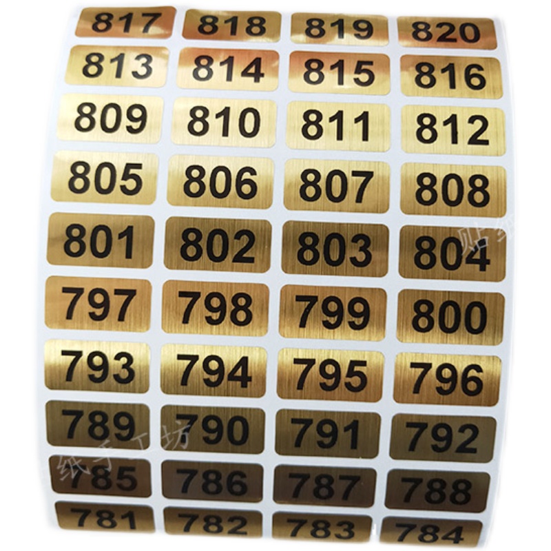 支持定制数字贴纸不干胶标签防水金色房号编号流水号名称方形自粘-图3