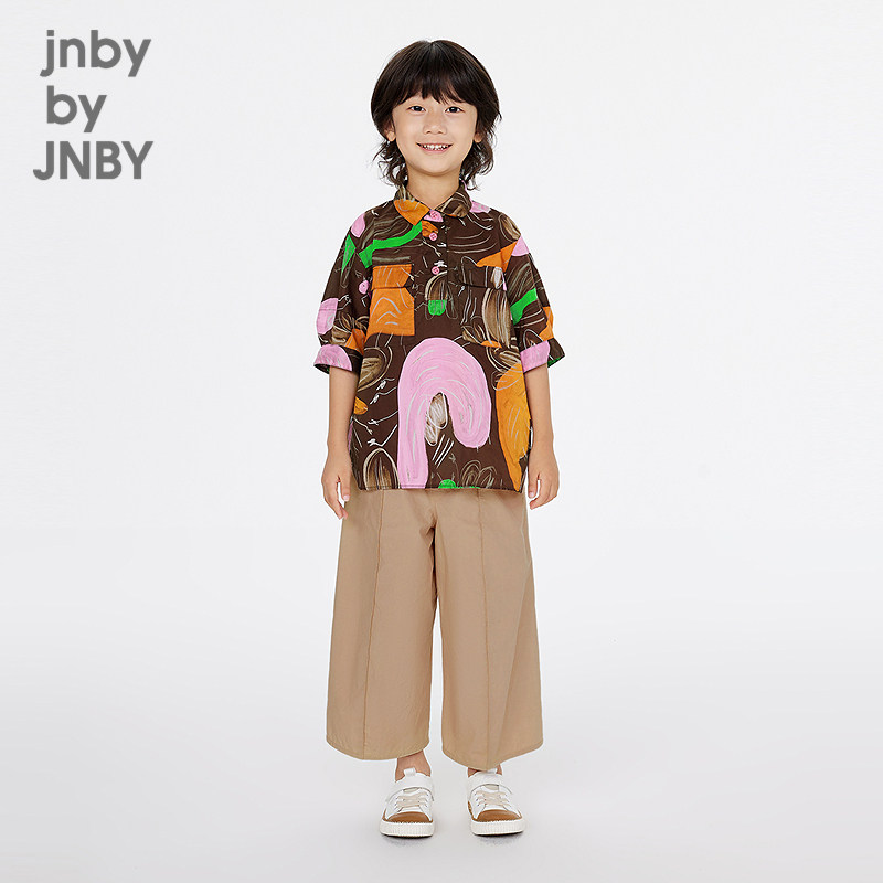 江南布衣童装短袖衬衣中袖衬衫领印花随机夏