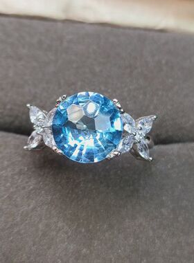 正品托帕石戒指新切割方法爆闪孤品阿斯切和菠萝切全净体925银镶