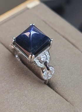 天然蓝宝石戒指 糖塔蓝宝石 重量9.56克拉 10mm 天然原石打磨