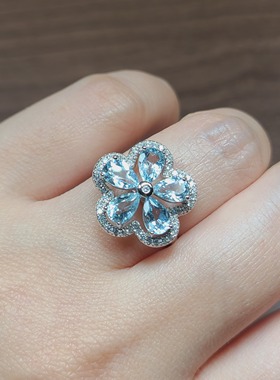 海蓝宝戒指 海蓝宝手链 三月生辰石 闪透亮 心情都美美哒 全净体