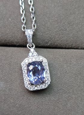 天然尖晶石吊坠蓝尖晶重0.85克拉5.5*7mm全净体实物布灵布灵闪