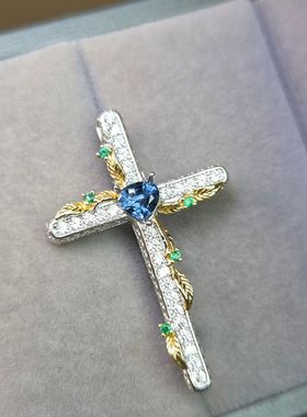 天然蓝尖晶胸针吊坠两用款式杏形钴尖晶直径5mm蓝小妖十姿架孤品