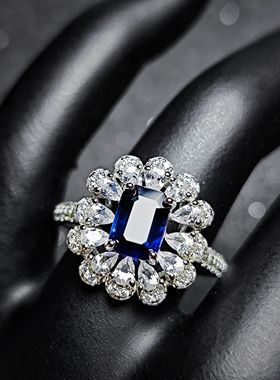 高货天然蓝宝石戒指1.08克拉尺寸5*7mm 颜色浓郁晶体干净支持鉴定