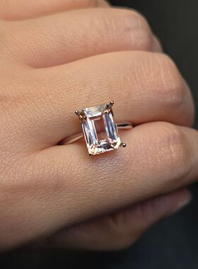 天然摩根石戒指重量2.92克拉7.4*10.4mm长方形实物闪爆了全净体