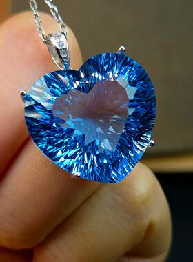 托帕石爱心大戒指大吊坠千禧切割火彩如万花筒戒指38 克拉坠46