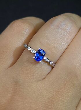 天然蓝宝石戒指精品货指标全在线重量0.83克拉尺寸4.2*5.8mm净体