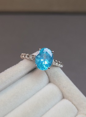 磷灰石戒指  帕拉伊巴颜色 霓虹蓝 ​显白的宝石颜色 尺寸7*9mm