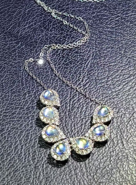 月光石项链蓝月光锁骨链水滴形状链牌样式天然月光毕业级别