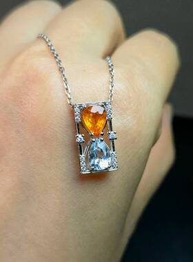 沙漏吊坠海蓝宝芬达石吊坠两颗水滴5*7mm两颗搭配这是精挑出来的