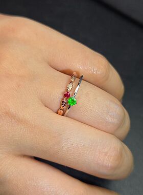 2件划算红宝石沙弗莱戒指叠戴组合沙弗莱卡扎尼绿2件叠戴925银镶