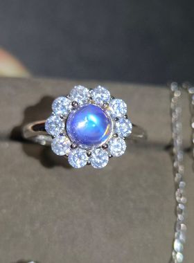 天然蓝月光戒指耳钉吊坠太阳花款式玻璃体仿佛小灯泡套装组合精品