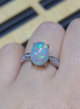 天然欧泊戒指欧泊吊坠难得色系可以做套装彩美得窒息看视频