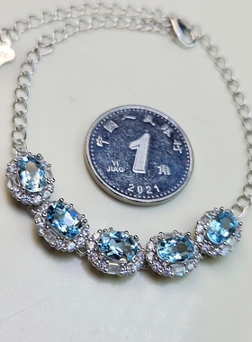 天然海蓝宝手链尺寸4*6mm颜色好晶体净实物3月份生辰石