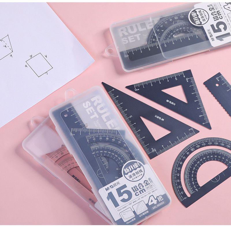 晨光金属尺子波浪 学生用铝合金三角套装7件套量角器网红款款文具 - 图3