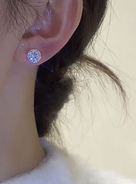 S925纯银超闪锆石耳钉女高级感潮