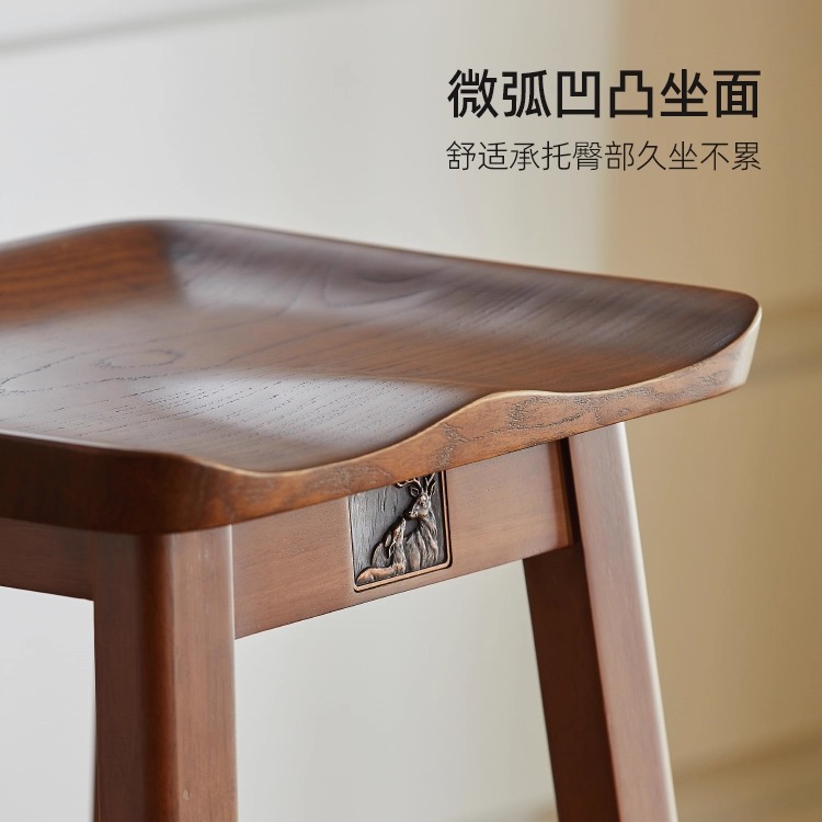 实木复古吧台凳家用餐吧咖啡厅酒吧椅酒吧凳高脚凳美式简约风轻奢 - 图1