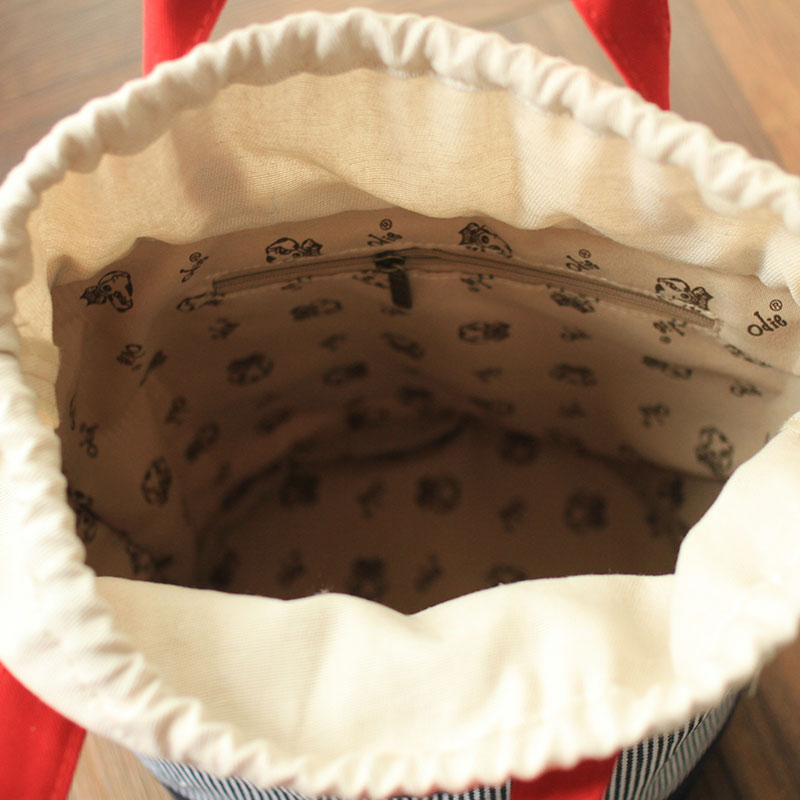 出口日系 小熊小帆布包 手提包 饭盒包 圆筒圆形帆布便当包 - 图2