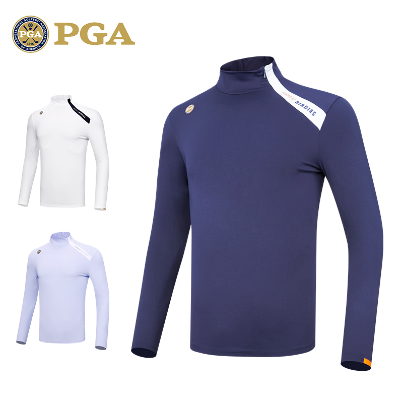 【两件5折】PGA高尔夫长袖T恤男士服装衣领立领上衣男装polo衫 - 图2