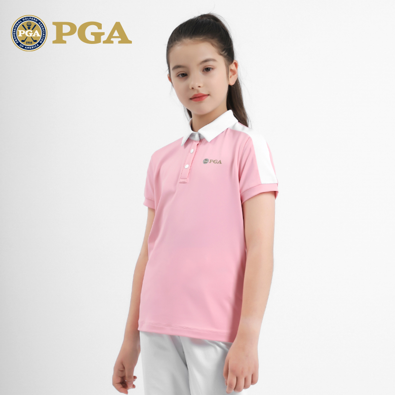 美国PGA 儿童高尔夫服装新款女童短袖T恤青少年衣服夏季童装 - 图0