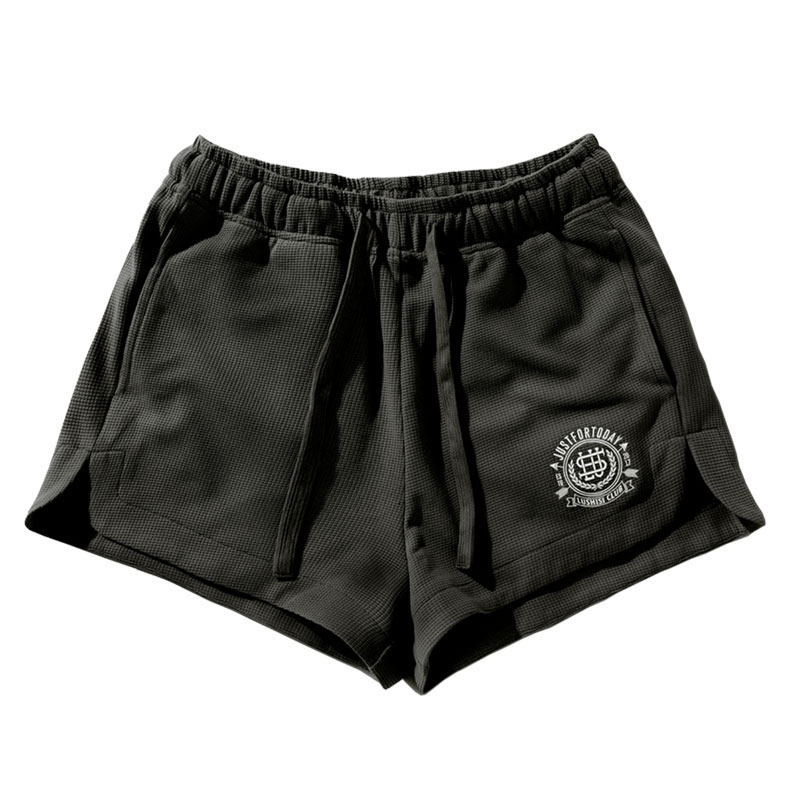 LUSHISI[徽章]女子运动短裤透气不过膝三四分美式街头华夫格裤子,淘宝优惠券,粉丝福利购,淘宝优惠卷