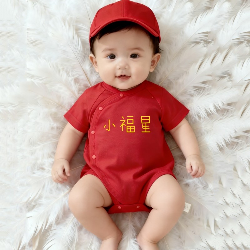 马年婴儿过年衣服夏季三角哈衣新生儿男宝女宝红色满月百天包屁衣,淘宝优惠券,粉丝福利购,淘宝优惠卷