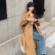 Khaki waist-strap light luxury double-sided cashmere coat for women Korean style velvet thickened knee-length woolen coat