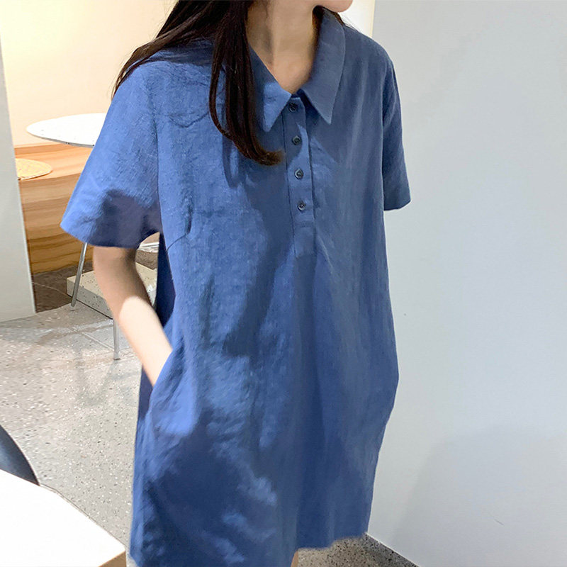 市舶司现货气质显瘦亚麻韩国连衣裙 市舶司连衣裙