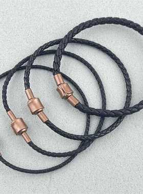 铜色转运珠硬金自由定制长度2/3mm男女款皮绳简约细版红黑手链绳