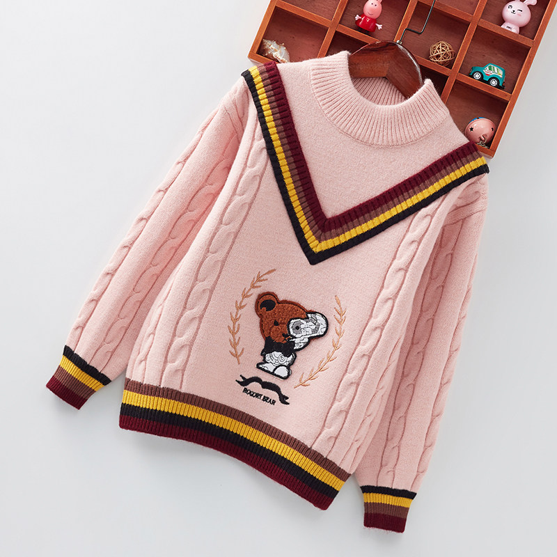 女童毛衣圆领新款加绒加厚洋气打底衫套头中大童毛衣针织衫潮,淘宝优惠券,粉丝福利购,淘宝优惠卷