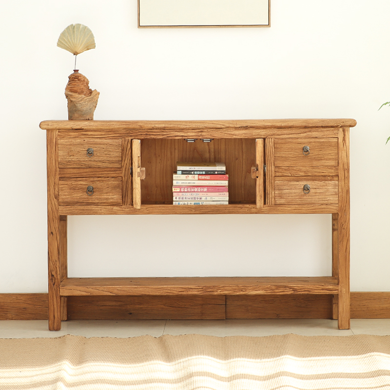 老榆木中式玄关柜实木老榆木门板入户隔断柜子门厅进户门靠墙玄关 - 图3