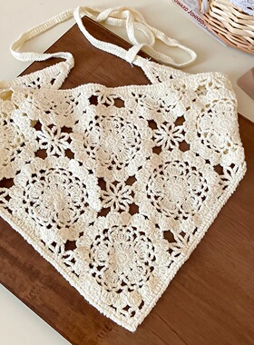 Lace Triangle Hair Scarf Headband Hollow Knitted Headscarf