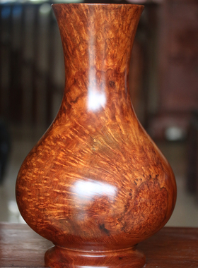 珍品缅甸花梨木瘤疤装饰富贵花瓶工艺收藏品风水摆件