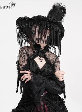 Devil Fashion恶魔时尚女装哥特长短流苏黑色大圆寡妇帽 EAS019