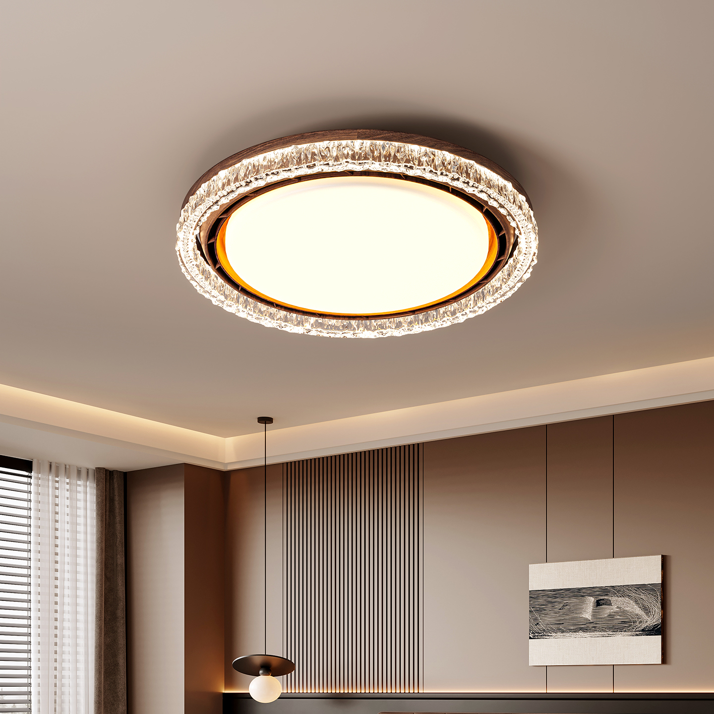 无叶风扇灯奶油中古风卧室书房餐厅风扇灯离线语音智能护眼风扇灯 - 图1