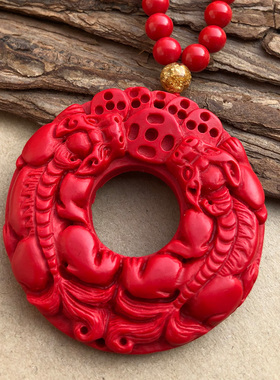 朱砂平安扣霸王风财运双貔貅吊坠