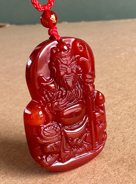 保真正宗红玛瑙文关公吊坠