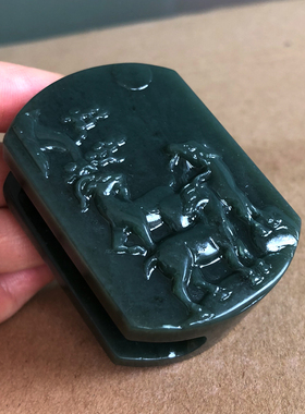 新疆和田青玉三羊开泰招财风水羊腰佩12生肖羊皮带扣挂件旺运发财