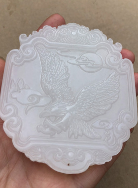 玉见美玉 天然新疆白玉大展鸿图挂件 抓住机遇鹰车挂件装饰大牌子