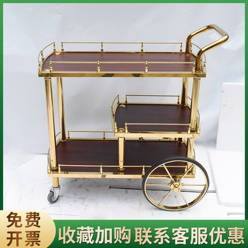 多功能三层酒水服务手推车贵族餐桌圣诞皇家古典红木吧车木轮伯爵 - 图0