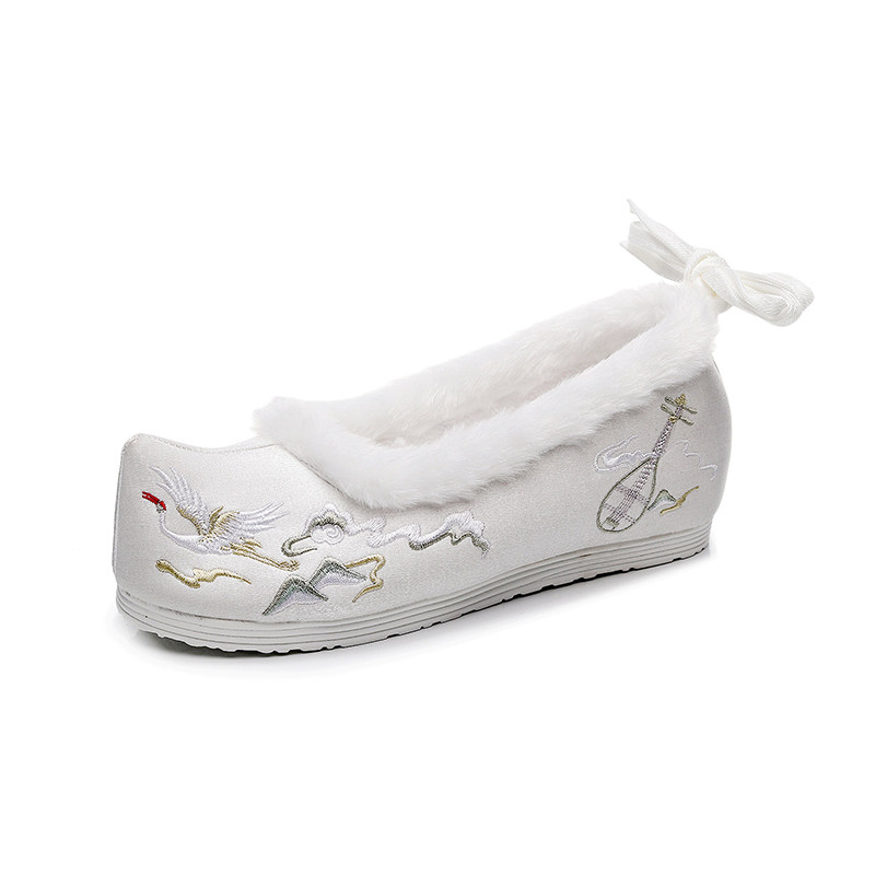 秋冬季古风汉服鞋复古毛口加绒低帮鞋女搭配宫廷汉服绑带增高单鞋,淘宝优惠券,粉丝福利购,淘宝优惠卷