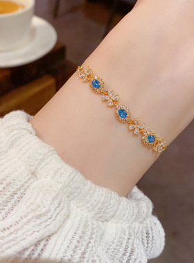 精致时尚轻奢满锆蝴蝶结椭圆抽拉式手链女个性百搭高级感手饰批发