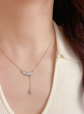 法式时尚百搭满钻树叶流苏项链气质轻奢独特设计感超闪锁骨链批发