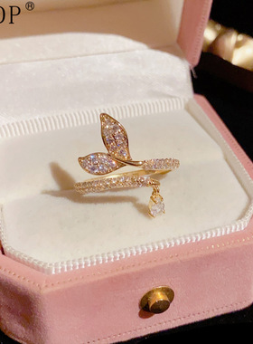 日韩小众设计高级感轻奢精致微镶锆石鱼尾戒指开口戒女配饰批发